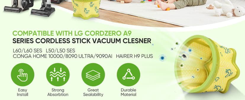 6 Pack Replacement Pre-Filter Compatible for LG CordZero A9 Series Cordless Stick Vacuum Cleaner Accessories A907GMS,A916BM, A905RM,A906SM,A925KSM,A926KSM,A929KVM -Filter Replacement Parts ADQ74774001