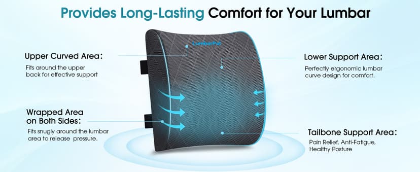 Lumbar Support Pillow for Office Chair Back Support Lumbar Pillow for Car, Gaming, Office Chair - Improve Sitting Posture & Back Pain Relief, Memory Foam, Adjustable Straps, Grey