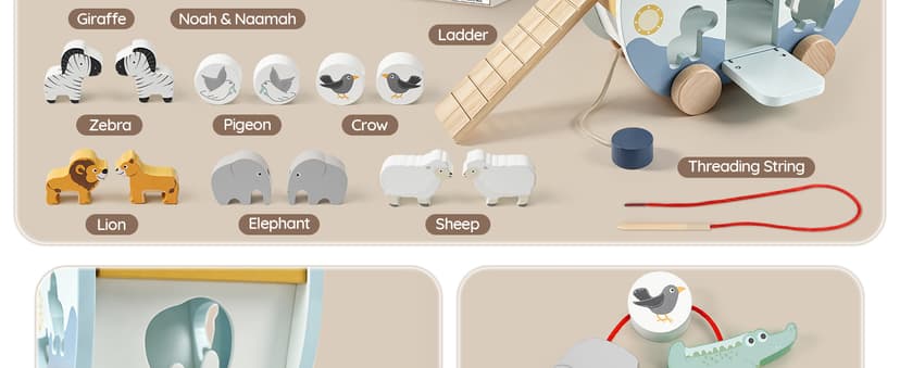 Neutral Color, Montessori Educational Toy, Animal Shape Sorter, Christian Toys for Toddler 1-3, Christmas Birthday Gift Joyreal Wooden Noah's Ark Toy for 1 Year Old Baby Boy and Girl Baptism Gift B0F3XF1SH8