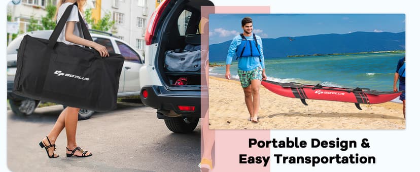 Goplus Tandem Inflatable Kayak, 12.5FT 2-Person Kayak for Adults w/507 LBS Weight Capacity, 2 Aluminium Oars, Padded Seat, 2 Fins, Hand Pump, Carry Bag, Repair Kit, Portable Touring Kayaks