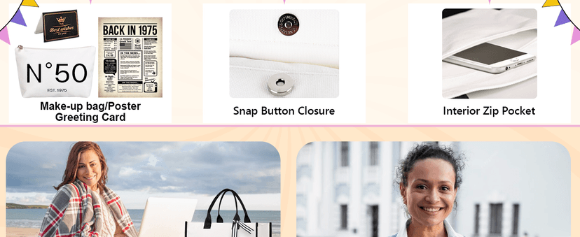 Lamyba 50th Birthday Gifts for Her, 50s Birthday Decorations for Women/Wife/Mom/Friends/Sister, no 50 Tote Bag & Cosmetic Bag & Back in 1975 Poster