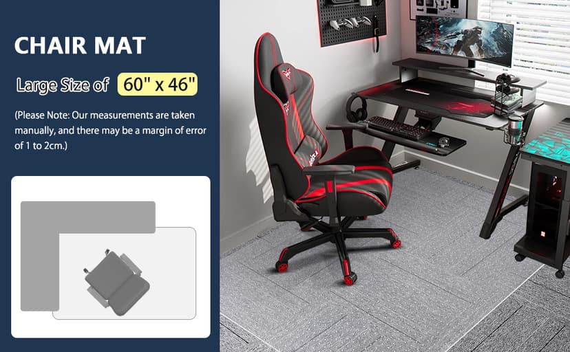 Chair Mat for Carpet, SALLOUS 46" x 60" Office Chair Mat for Carpeted Floors, Heavy Duty Vinyl Floor Mat with Grips, Floor Protector Computer Desk Mat for Home Office (Clear, Rectangular)
