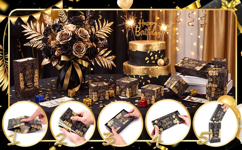 JAPDNK Happy Birthday Surprise Gift Box Explosion for Money, Pop Out Explosion Gift Box with Bounce Money Holder and Confetti, Birthday Money Bank, Birthday Gifts for Women Men B0H5C6R8DF