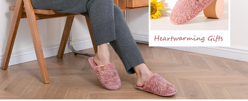 EverFoams Women's Fuzzy Slip-on Slippers Warm Cozy Soft Lightweight Memory Foam Indoor House Shoes