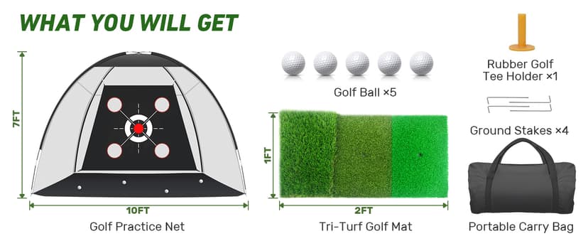 Golf Net with Practice Mat,Golf Hitting Aid Nets 10x7FT for Backyard Driving Chipping Training Swing with Target Mat Balls for Outdoor Indoor,Gifts for Men Dad Him and Golfer