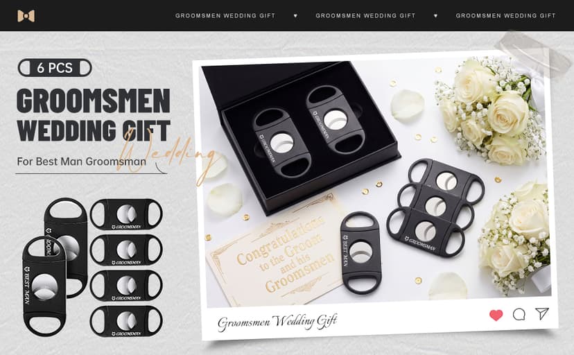 Lasnten 6 Pcs Groomsmen Wedding Gift for Best Man Groomsman, Stainless Steel Cutter for Best Groomsmen Gift Wedding Favors(5 Groomsman and 1 Best Man) B0DP7DBHLW