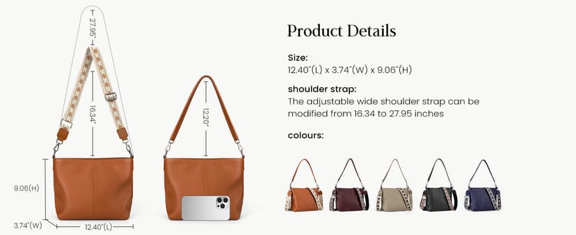 befen Genuine Leather Purse for Women Soft Crossbody Purse Hobo Bag Women's Shoulder bag Handbags with 2 Removable Straps