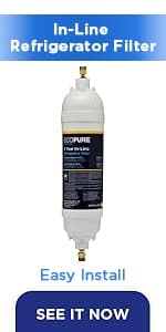 EcoPure EPINL30 5-Year In-Line Refrigerator Water Filter – Universal Fit for Most Fridges, Ice Makers, RVs & Boats – Reduces Chlorine Taste & Odor – Easy DIY Install with 1/4" Fittings