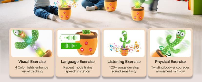 Dancing Talking Cactus Toy for Baby Toddler, Boys Girls Gifts Singing Mimicking Recording Repeating What You Say Baby Toys with 120 English Songs (Adjustable Volume)