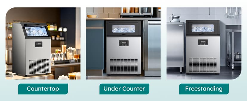ETL Approval Commercial Ice Maker Machine 150 Lbs/24H Stainless Steel, with 50Lbs Bin, Under Counter or Freestanding Ice Maker, 55 Ice Cubes in 8-15 Minutes for Home & Commercial