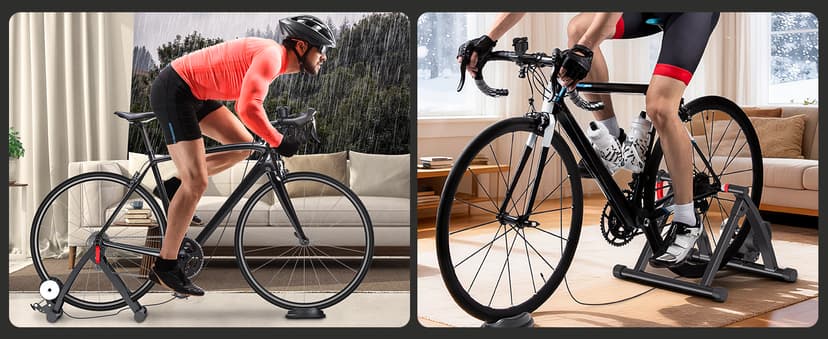 Sportneer Bike Trainer - Magnetic Stationary Bike Stand for 26-28" & 700C Wheels - Adjustable 6 Level Resistance Bike Trainer Stand for Indoor Riding with Quick Release Lever & Front Wheel Riser Block