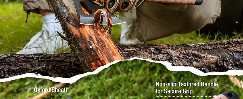 MOSSY OAK 12" Camping Axe and Survival Hatchet with Sheath, Compact Outdoor Multitool Hatchet with Hex Wrench Slots, Non-Slip Dual-Color Handle, Small Camping Gear for Hiking, Chopping, Hunting