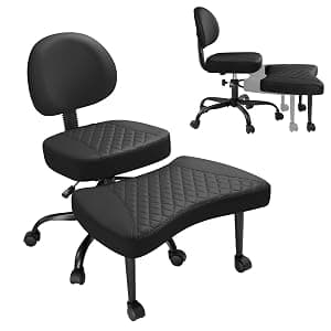 Shahoo Ergonomic Cross Legged Office Chair with Wheels - Adjustable Height Kneeling Meditation Chairs for ADHD, Yoga & Desk Work - Wide Criss Cross Seat with Lumbar Support, (Faux PU,Brown)