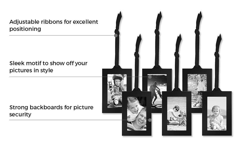 Americanflat Family Tree Picture Frame - Includes 6 Hanging 2x3 Picture Frames - Adjustable Ribbon Tassels - Ideal as Mother’s Day Gifts, Birthday Gifts, or Christmas Decor - Black and Bronze