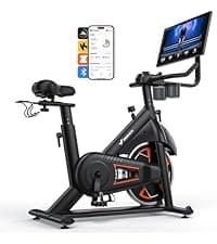 MERACH Exercise Bike, Brake Pad Stationary Bike with Exclusive App, Low Noise Indoor Cycling Bike with 300lbs Weight Capacity, Tablet Mount and Fitness Courses for Weight Loss