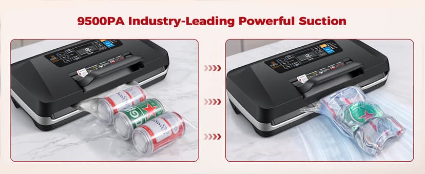 95kpa Vacuum Sealer, Commercial Fully Automatic Food Sealer, Powerful Sealing System, Double Heat Seal, Built-in Cutter and Bag Storage, 1 Roll Bag and 10 Precut Bags