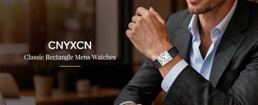 CNYXCN Business Watches for Men,Minimalist Simple Wrist Watch Analog Quartz-Rectangle Roman Numerals Dial,Comfortable Leather Strap,Waterproof