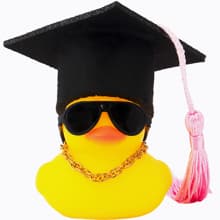 wonuu Car Dashboard Decor Graduation Hat Rubber Duck, Car Ducks Ornaments with Mini Hat Necklace Sunglasses Scarf (Black) B0CSYPZJK4