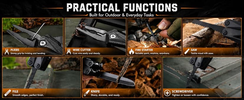 18-in-1 Multitool Hatchet Camping Axe with Hammer & Knife with Protective Sheath, Survival Gear for Men Dad, Emergency Car Tool & Hiking Accessories, Cool Gadgets for Outdoor Hiking Emergency