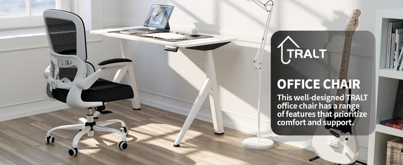 TRALT Office Chair - Ergonomic Desk Chair with Adjustable Lumbar Support, Mesh Computer Chair, Executive Chairs for Home Office Comfortable Lumbar Support (White+Black)