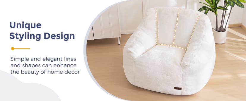 MAXYOYO Bean Bag Chair, Comfy Bean Bag Sofa with Back Support, Faux Fur Bean Bag Chair for Adults and Kids, Stuffed Floor Sofa for Living Room, Bedroom, Apartment, Beige