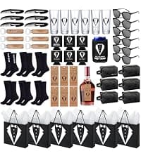 Complete Gift Set for Wedding with Flasks Shot Glasses Funnels Toiletry Bags Sunglasses Bottle Openers Gift Bags and Cards Rigibright 60 Pcs Groomsmen Gifts Set of 6 for Wedding Best Man Gift B0F6N4938G