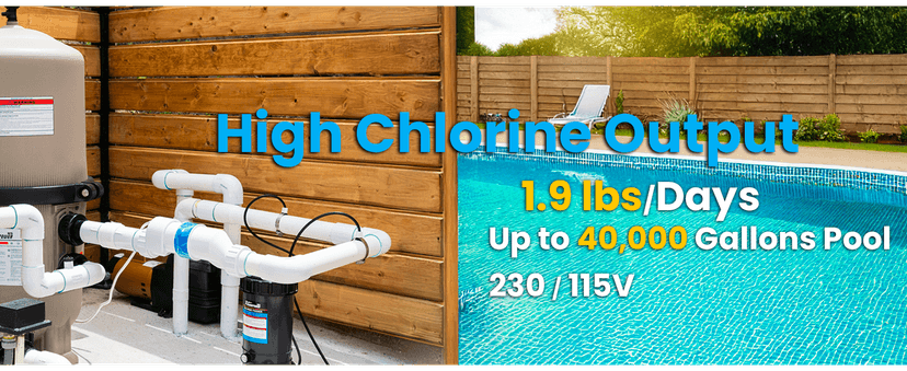 XtremepowerUS Saltwater Pool Chlorine Generator Salt Water Up to 40,000 Gallons Pools Chlorinator Flow Switch 40K Salt Chlorine w/Cleaning Stand