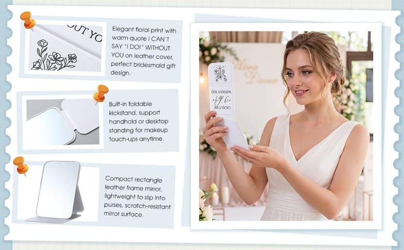 I Can't Say I Do Without You Quote, Proposal Gifts, Travel Small Makeup Mirror, Portable for Bridal Shower Wedding Party Novabright 6 Pcs Bridesmaid Gifts Bulk Bridesmaid Compact Mirror, White B0G6BL8C3R