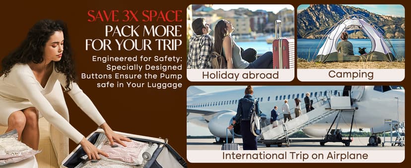 Vacuum Bags for Travel with Rechargeable air Pump, 15 Pack Carry-on Size Compression Packing Bags for Luggage and Suitcase, Space Saver for Clothes and Clothing Travel