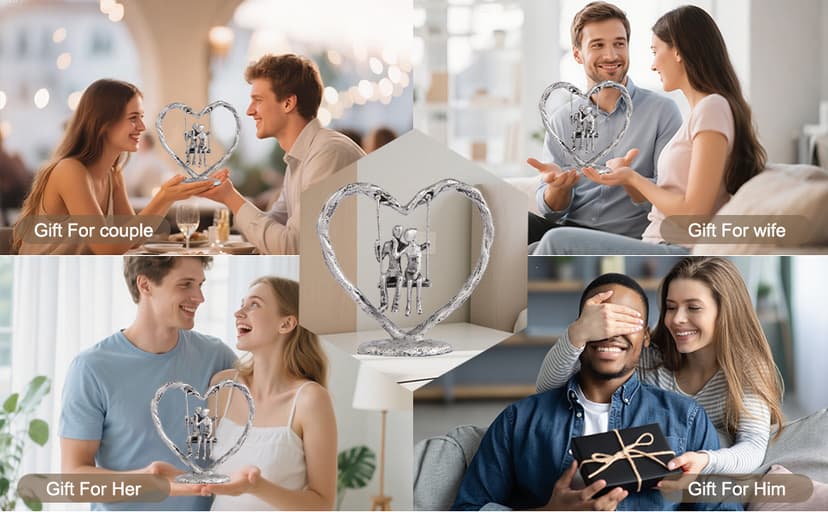 25th/Silver Anniversary Wedding Gifts for Wife/Her/Him,Valentine's Day/Birthday/Wedding Gifts for Couples,Heart Sculpture/Figurine,Handcrafted Antique Silver Metal Couple Statue Decor B0FP2Z3KQD