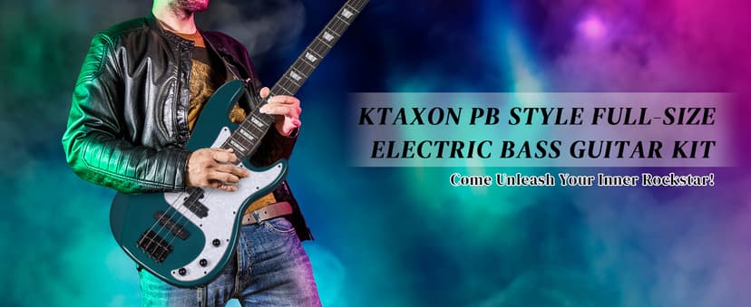 Ktaxon 4 String Electric Bass Guitar, PB-Style Full Size Standard Right Handed Beginner Kit with 20W AMP, Gig Bag, Strap, Upgrade Cable, Guitar Capo for Youths & Adults (Lake Blue)