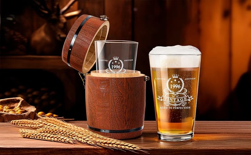 LIGHTEN LIFE 30th Birthday Gifts for Men 16oz,1996 Beer Glass in Barrel Box,30th Birthday Gift Ideas,1996 Pint Glass for 30 Years Old Dad,Husband B0CPPXTM5D