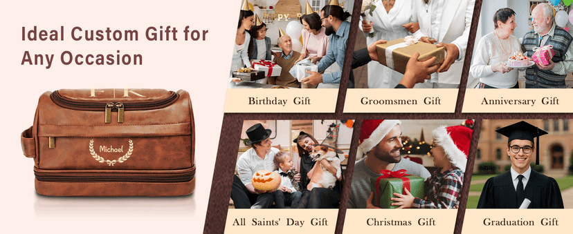 Personalized Toiletry Bag for Men, Custom Toiletries Bag Gifts for Men, Him, Birthday, Anniversary, Graduation, Groomsmen, Dad, Husband, Boyfriend, Leather Engraved Travel Cosmetic Shaving Hygiene Bag B0DZ6SCD7C