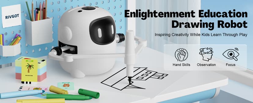 RIVGOT Drawing Robot for Kids with 150 Cards, Voice Interactive Educational Drawing Machine, Montessori Painting Learning Toys for 3 4 5 6 7 8 Year Old Boys Girls Birthday Party B0DPC68W8D