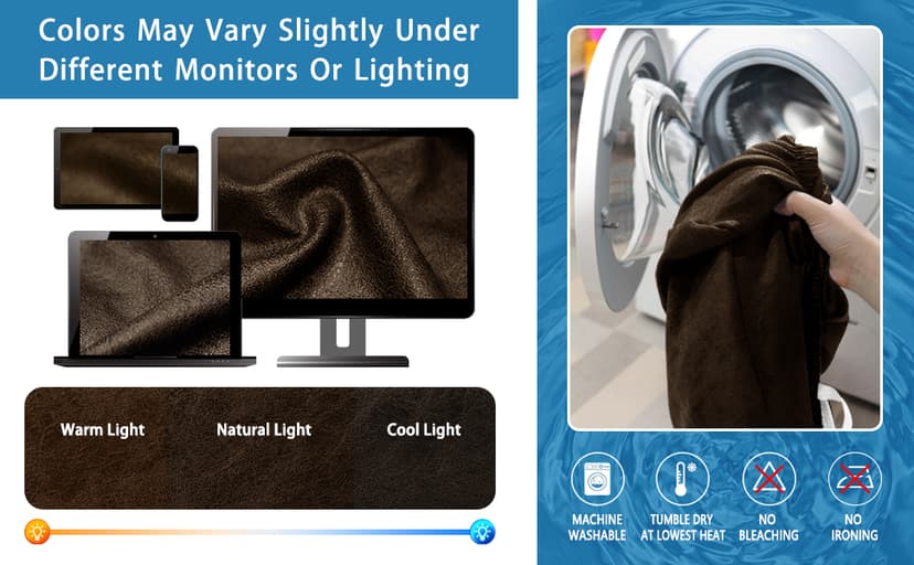 Pfrstuv 4-Piece T Couch Cover - Leather Look Slipcovers for 3 Cushion Sofa, Washable, Coffee