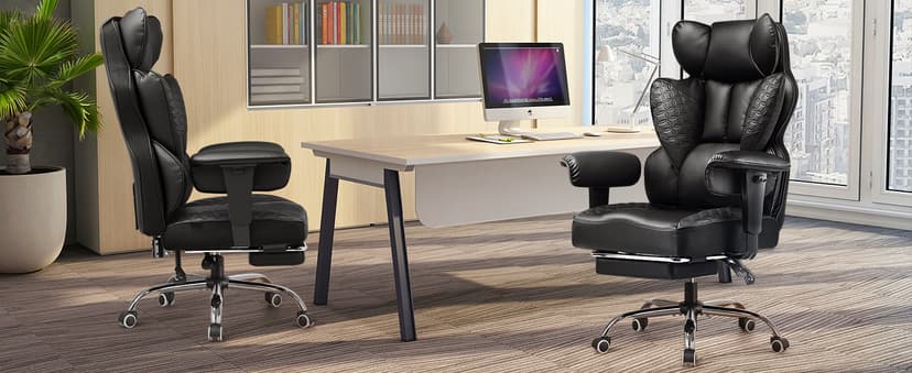 COMHOMA Big and Tall Office Chair Heavy Duty Gaming Chair with Deluxe Embossing Leather High Back Wider Ergonomic Computer Chair with Foot Rest 150°Reclining Pocket Spring Lumbar Support