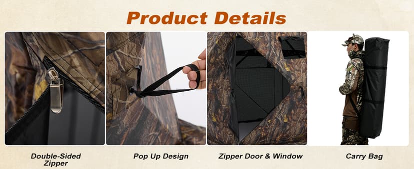 OLIXIS 270°See Through Hunting Blind, 2-3 Person Pop Up Camouflage Tent with Carrying Bag, Portable Hunting Tent with Accessory Bag