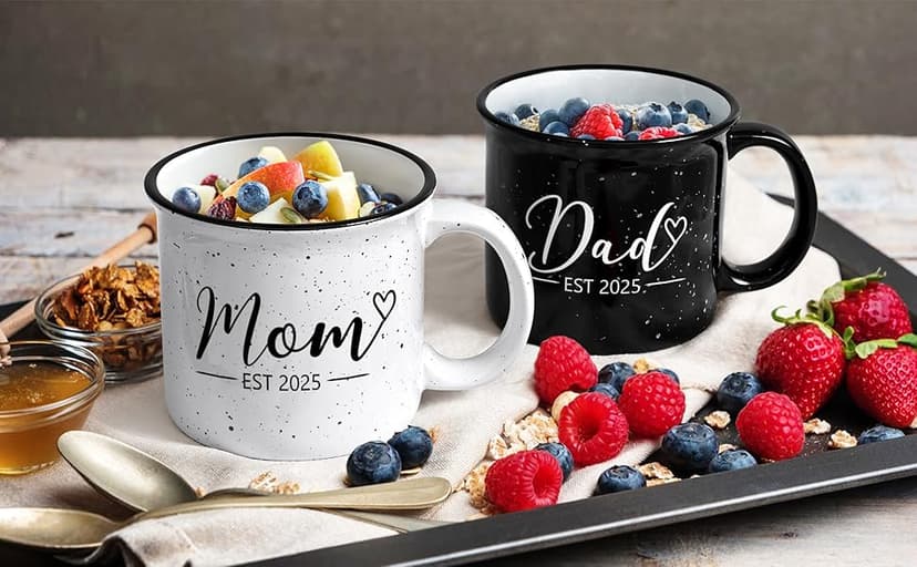 Maustic Mom and Dad Mugs, New Parents Gifts for Couples, New Mom and Dad Gifts for Expecting First Time Parents, 15 Oz