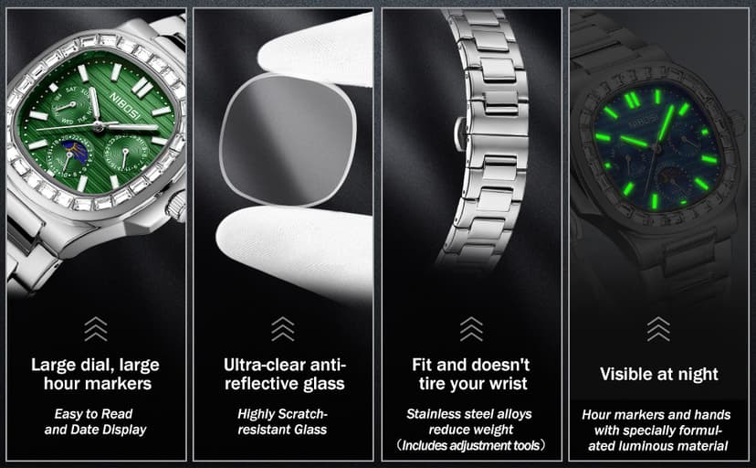 NIBOSI Men's Watches - Analog Quartz Chronograph Watch for Men, Waterproof Luxury Diamond Luminous Dial Business Dress Watch for Anniversary Graduation and Birthday Gifts