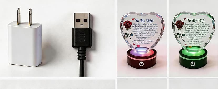 Wedding Anniversary Birthday Christmas Valentine's Day Gift from Husband, To My Wife, K9 Crystal, Color Changing LED Romantic Gifts for Wife Crystal Heart Rose Keepsake LED Base B0GV7TXQF4