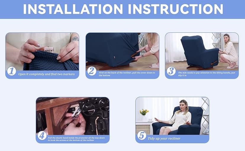 KEKUOU Recliner Chair Covers,Lazy Boy Recliner Covers Stretch Couch Cover Slipcovers 1 Piece Furniture Protector with Elastic Bottom for Dog,Kids.(Recliner, Navy Blue)
