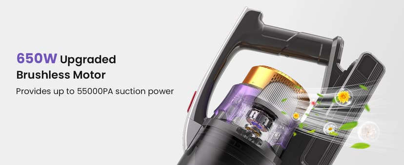 NADALY Cordless Vacuum Cleaner, 650W 55KPA 70Mins Vacuum Cleaners for Home, Anti-Tangle, Self-Standing Stick Vacuum Cordless Rechargeable, Lightweight Vacuum for Hardwood Floors/Pet Hair/Carpet