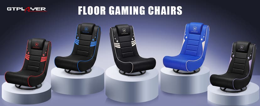 GTPLAYER Floor Gaming Chair Foldable Swivel Floor Chairs for Kids Boys Comfy Video Game Seat with 360° Multipurpose for Gamers, Bedroom or Game Room(Black-Blue)