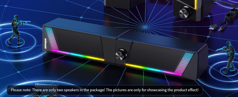 Computer Speakers, 2 in 1 PC Speaker , Gaming Speakers for PC Computer Laptop Desktop Monitor, RGB Speakers with Touch Sensitive Lighting, USB Powered 3.5mm Aux(Package Only Two Speaker, No Soundbar)