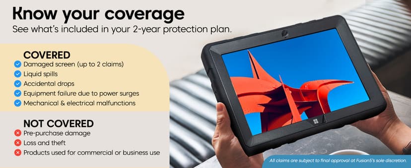 Fusion5 Built in USA 10.1” Windows 11 Professional Rugged Tablet PC - 12GB RAM, 512GB SSD, Intel 13th Gen, Full HD Windows Tablet Computer, HDMI, USB C - 2 Year Full Warranty with Accidental Damage