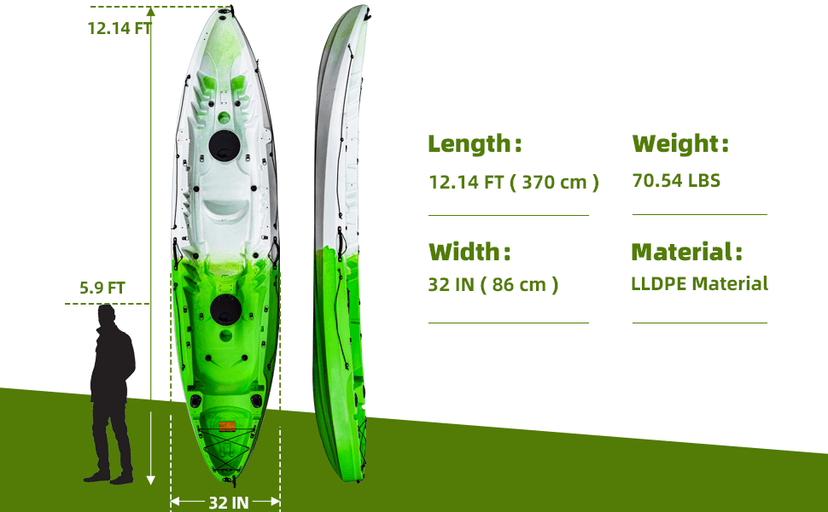 Fishing Kayaks, 12.4FT, 2-3 Person Sit on Top Kayak for Adults with Paddle & Comfortable Seat, Capacity of 600LBS, Hard Shell Recreational Ocean Kayak Boat