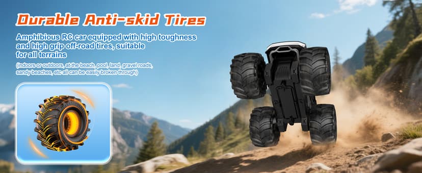 Amphibious Remote Control Car, 1:18 Monster Truck Toys for Boys RC Cars, 2.4 GHz Waterproof RC Trucks, 4WD All Terrain Off-Road Pickup, Kids Christmas Birthday Gifts Present Boys Girls Toys Ages 6+