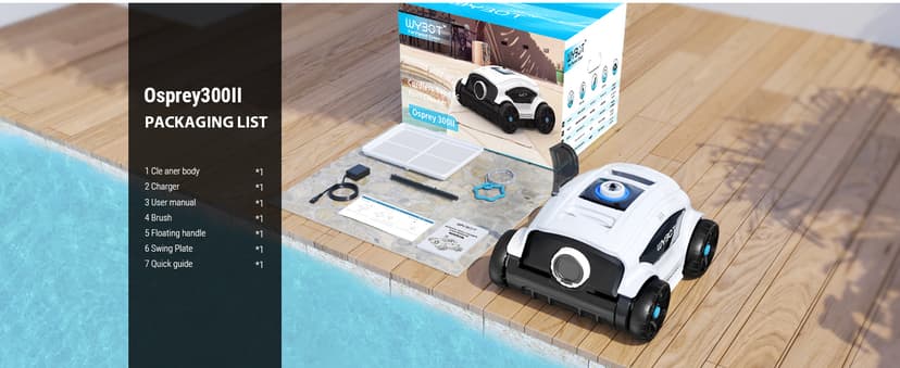 WYBOT W1103 Robotic Pool Cleaner, Cordless Pool Robot Vacuum with 50W Strong Suction,130 Mins Runtime, Self-Parking, Ideal for Above Ground Pool Up to 1300 Sq.ft
