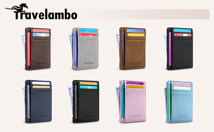 Travelambo Slim Wallet Front Pocket Minimalist Leather RFID Blocking Medium Size