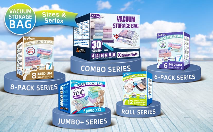 HIBAG Vacuum Storage Seal Bags, 10 Jumbo Space Saver Vacuum Sealer Bags for Clothes, Comforters, Blankets, Bedding (10J)